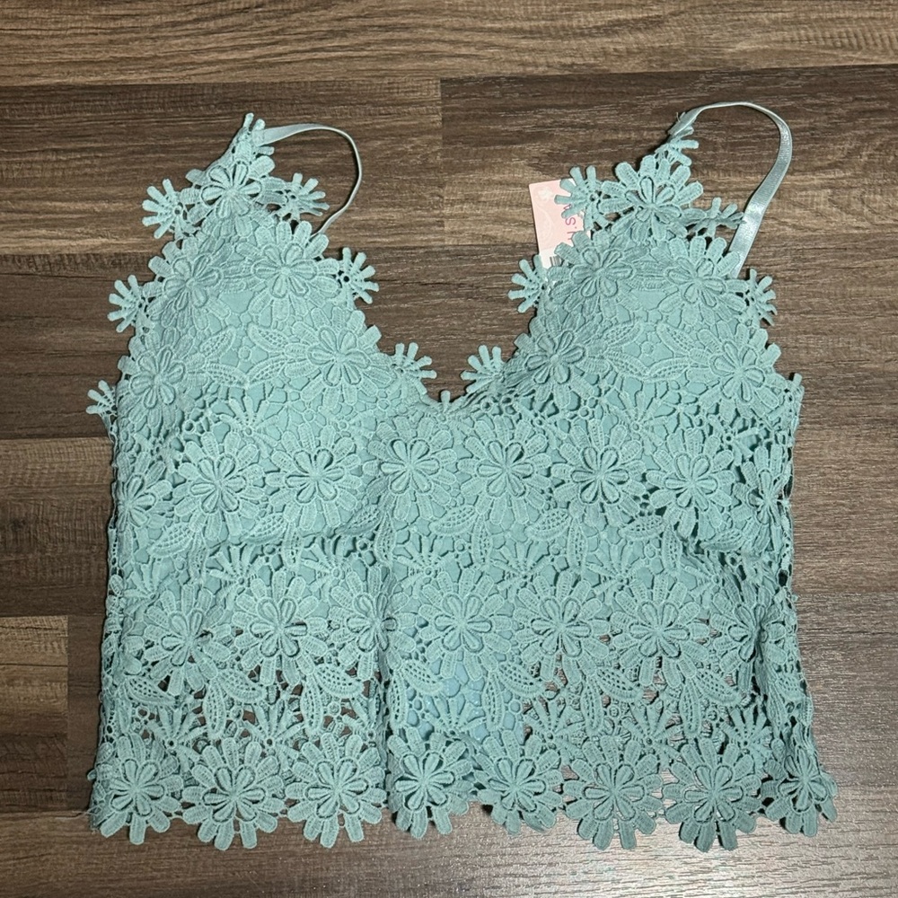 Elegant Floral Lace Bralette - Teal